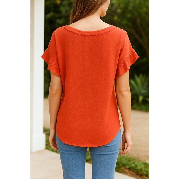 Adrienne Vittadini Coral Red Button Short Sleeve Tie Front Chic Retro Blouse XL - Picture 4 of 12